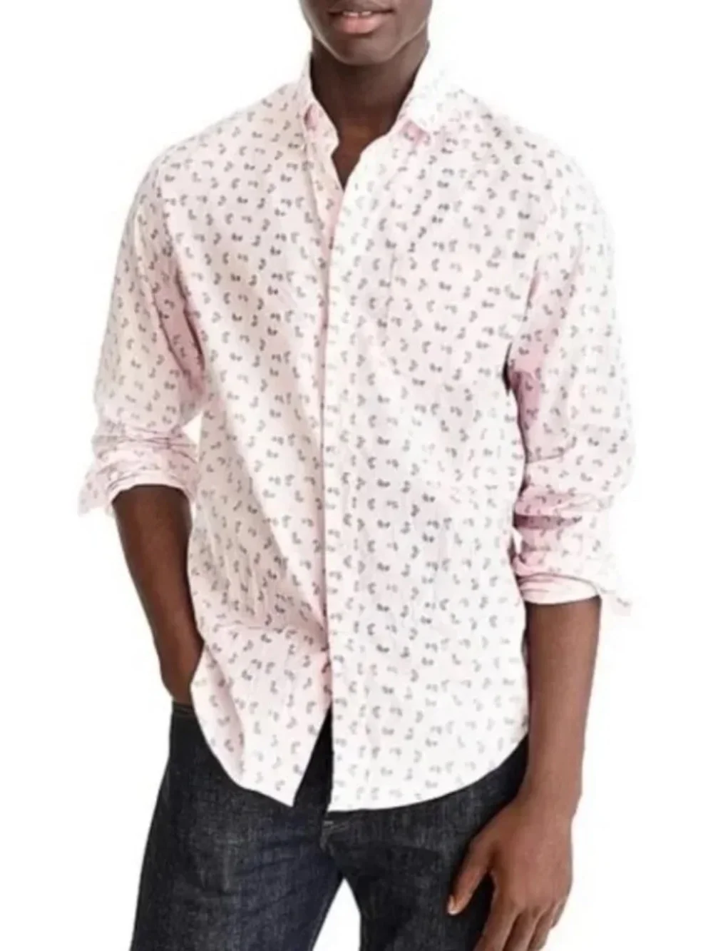 J. Crew Classic Stretch Secret Wash Button Down Shirt in Pink Branches